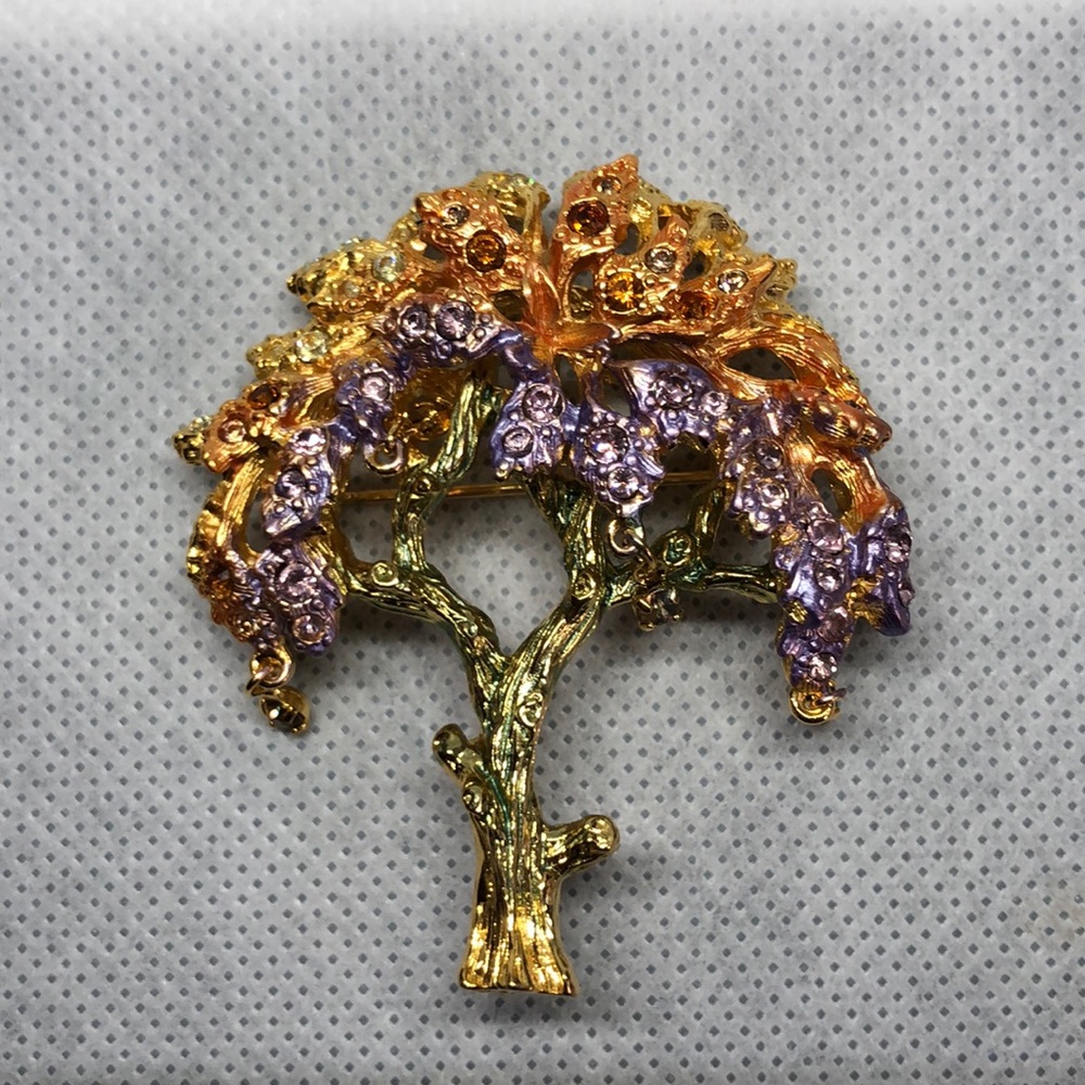 Graziano French Enamel Rhinestones Tree Brooch